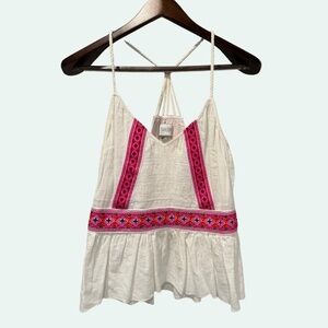 Saylor Embroidered Boho Cami Top Resort Chic Festival Ready Pink & White Size S